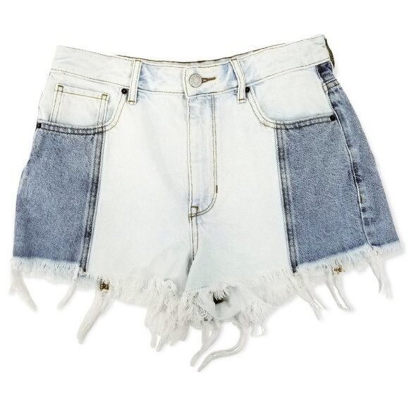 Pacsun Size 27 High Rise Festival Denim Shorts Light Wash Dual Tone Patchwork - Picture 1 of 5